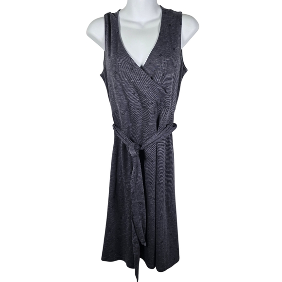 Toad&Co. Sleeveless Aztec Jersey Dress Organic Faux Wrap Blue Gray Size Small - Picture 1 of 12